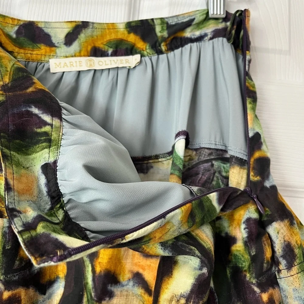 Marie Oliver Tilda Skirt Green Yellow Floral Asymmetrical Size 4